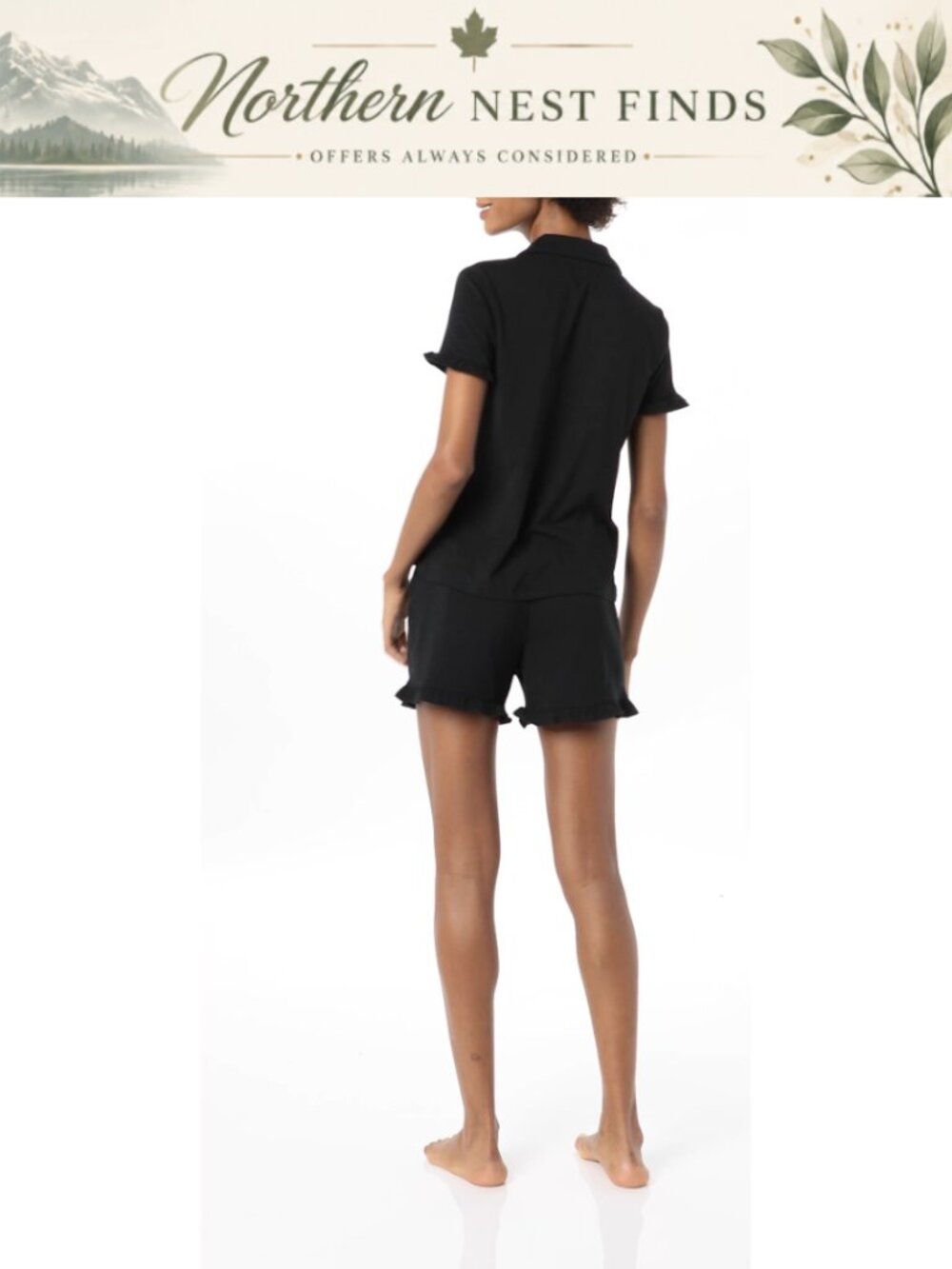 Cotton Modal Short Pajama Set Ruffle Detail Notch Collar - Picture 6 of 6